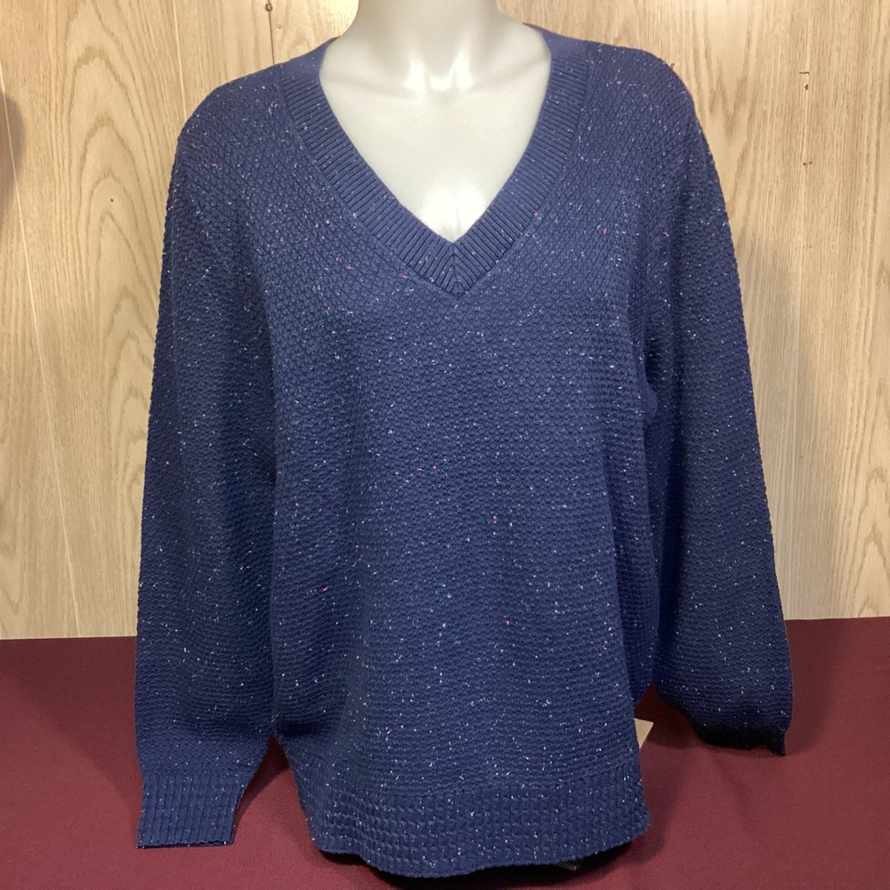 Women’s Lands’ End Dark Blue V-neck Cotton Sweater Size XL